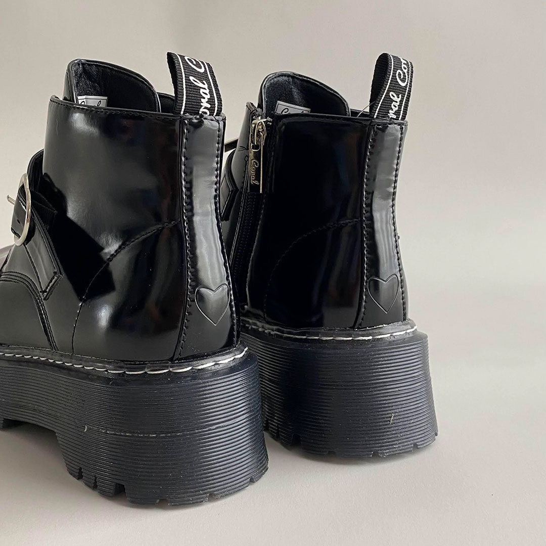 Botines Ivy Black Gloss Coral