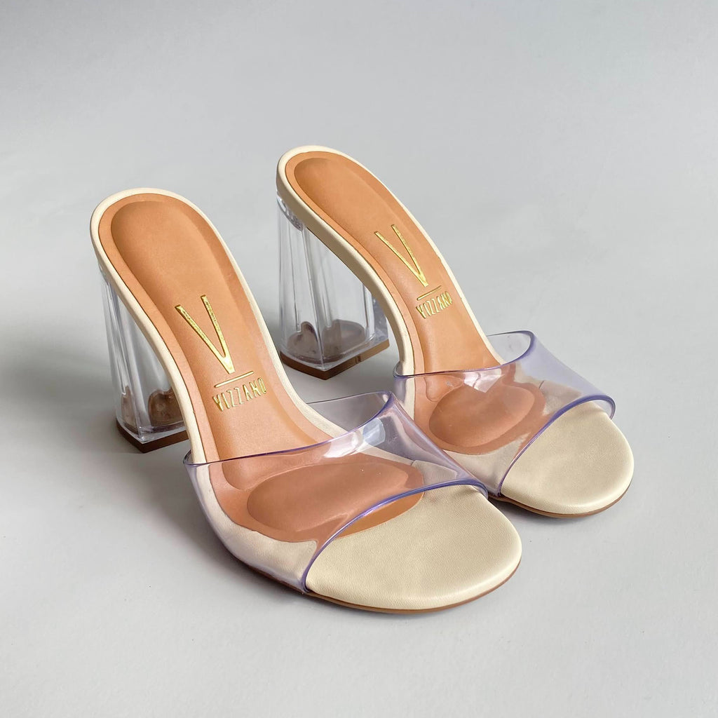 Sandalias de tacón transparente crema Vizzano